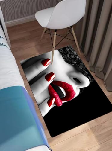 EWFAS Badteppich,Sexy Girl Modern Fashion Hot Sexy Frauen mit schwarzer Maske und rotem,viele schöne Badematten zur Auswahl Badvor leger sehr weich und rutschfest waschbar und schnelltrocknend40x60cm von EWFAS