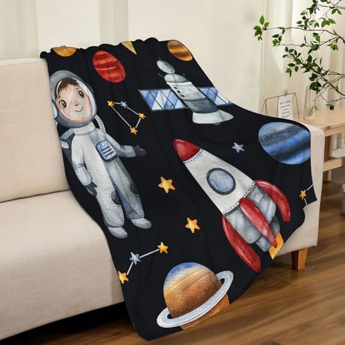 EWFAS kuscheldecke – Sherpa Schafdecke – Aquarell nahtloses Muster. Kosmos-Textur mit Astronautenplaneten, – Comfort Luxuriöse Flauschige Kuscheldecke – weiche Decke für Couch und Bett – 150 x 200 cm von EWFAS