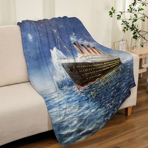 EWFAS kuscheldecke – Sherpa Schafdecke – Originales Ölgemälde der Titanic und des Eisbergs im Meer bei Nac – Comfort Luxuriöse Flauschige Kuscheldecke – weiche Decke für Couch und Bett – 100 x 150 cm von EWFAS