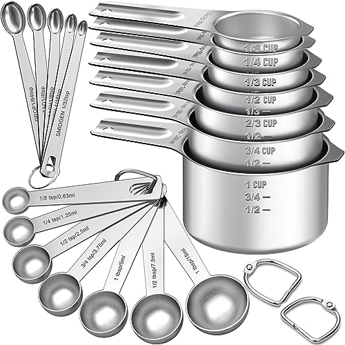 Messbecher und Löffel-Set, 7 Edelstahl-Messbecher und 7 Löffel, 5 Mini-Messlöffel und 2 abnehmbare Ringe, Küchenhelfer zum Kochen und Backen, 21 Stück von EWFEN