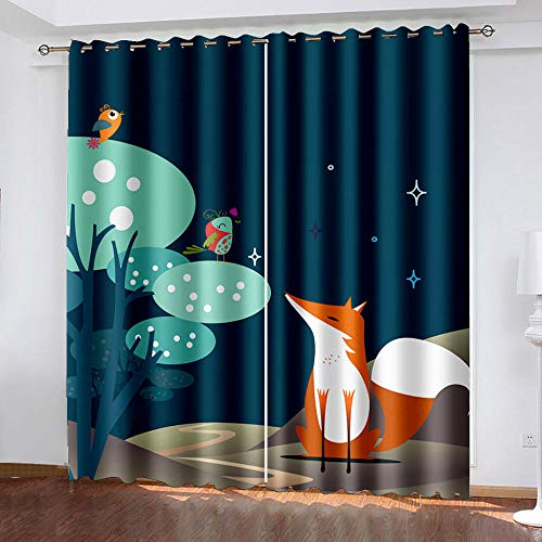 EWGYH Abdunkelnd Ösen Gardinen Blau Cartoon Fuchs 140X260Cm Für Schlafzimmer Ösen Vorhang Thermogardinen Blickdicht 2Er Set von EWGYH