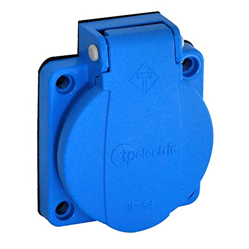 TPelectric Anbausteckdose Schutzkontakt IP54 mit Klappe (Blau) von EWH-Shop