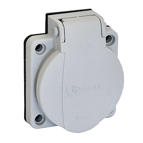 TPelectric Anbausteckdose Schutzkontakt IP54 mit Klappe (Grau) von EWH-Shop
