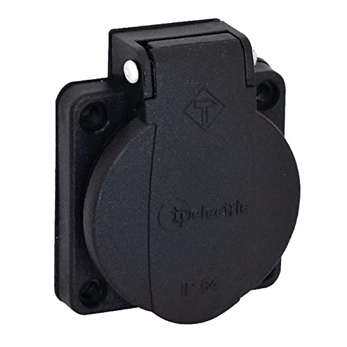 TPelectric Anbausteckdose Schutzkontakt IP54 mit Klappe (Schwarz) von EWH-Shop