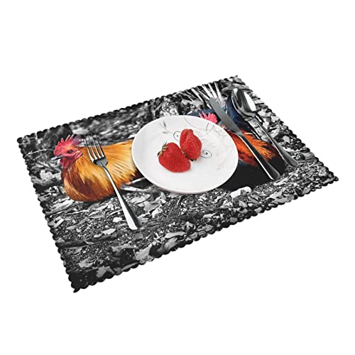 Platzsets mit Hühner-Hahn für den Esstisch, 4er-Set: leicht zu reinigen, hitzebeständig, wasserdicht, abwischbar, 45,7 x 30,5 cm. von EWMAR