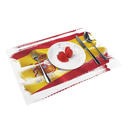 Tischsets mit Spanien-Flagge für den Esstisch, 4er-Set: leicht zu reinigen, hitzebeständig, wasserdicht, abwischbar, 45,7 x 30,5 cm. von EWMAR