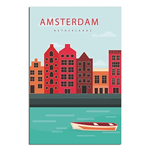 Amsterdam Niederlande Vintage Reiseposter Leinwand Kunst Poster Geschenk Wanddekoration Malerei Poster Dekorative Poster von EWPLOREWASP