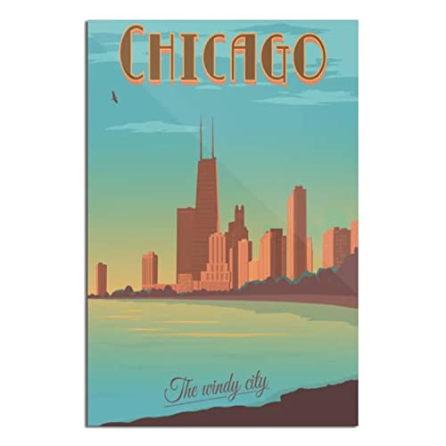 Chicago Vintage Reiseposter Leinwand Kunst Poster Geschenk Wanddekoration Malerei Poster Dekorative Poster von EWPLOREWASP