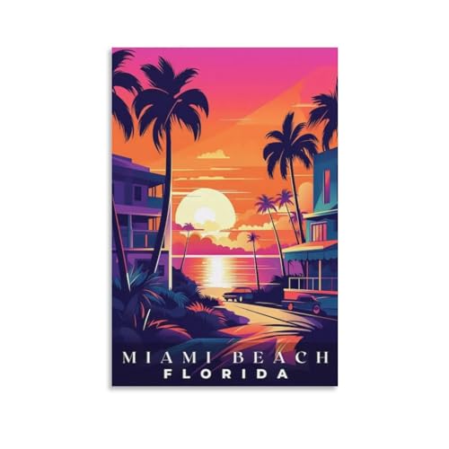 EWPLOREWASP Vintage-Reiseposter, Miami-Strand, Leinwand-Kunst-Poster, Geschenk, Wanddekoration, Malerei, Poster, dekorative Poster EWPLOREWASP Vintage-Reiseposter, Miami-Strand, Leinwand-Kunst-Poster, Geschenk, Wanddekoration, Malerei, Poster, dekorative Poster von EWPLOREWASP