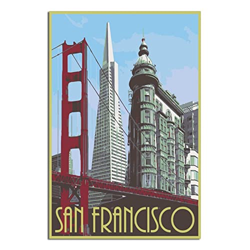 Vintage-Reiseposter San Francisco, Leinwandkunst, Poster, Geschenk, Wanddekoration, Gemälde, Poster, dekorative Poster von EWPLOREWASP