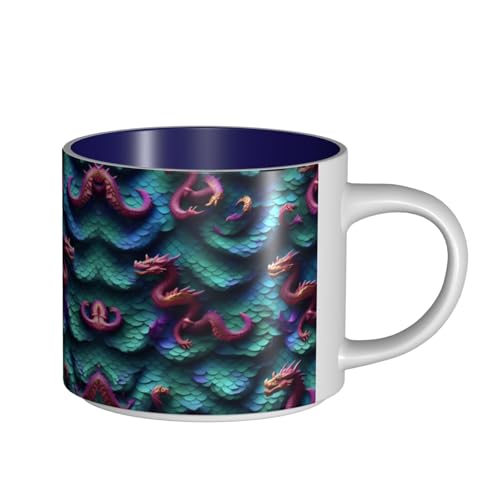 EWQrtyy 3D-Druck mit magischem Drachen-Schuppen-Muster, große Kapazität, Keramikbecher, praktische Tassen für Cafés und Büros, bequemer Griff, stabiler Boden von EWQrtyy