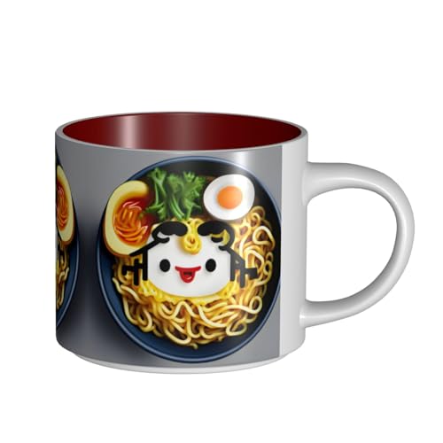 EWQrtyy Eierbecher, Nudel-Ramen-Druck, große Kapazität, Keramikbecher, praktische Tassen für Cafés und Büros, bequemer Griff, stabiler Boden von EWQrtyy