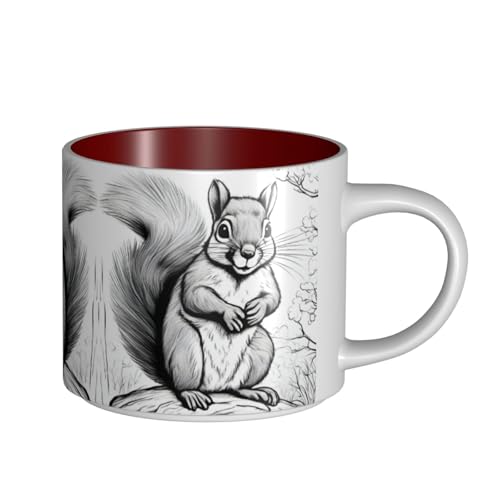 EWQrtyy Keramikbecher mit Cartoon-Eichhörnchen-Druck, große Kapazität, praktische Tassen für Cafés und Büros, bequemer Griff, stabiler Boden von EWQrtyy