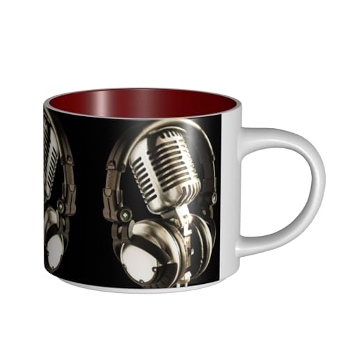 EWQrtyy Keramikbecher mit Mikrofon und Headset, große Kapazität, praktische Tassen für Cafés und Büros, bequemer Griff, stabiler Boden von EWQrtyy