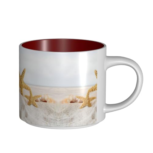 EWQrtyy Keramikbecher mit Strandmotiv und großem Fassungsvermögen, praktische Tassen für Cafés und Büros, bequemer Griff, stabiler Boden von EWQrtyy