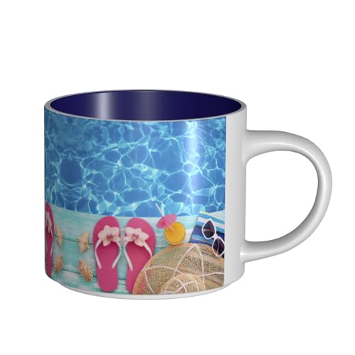 EWQrtyy Keramikbecher mit coolem Pool-Wasserdruck, große Kapazität, praktische Tassen für Cafés und Büros, bequemer Griff, stabiler Boden von EWQrtyy