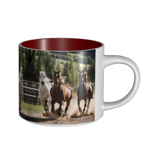 EWQrtyy Keramikbecher mit drei laufenden Pferden, große Kapazität, praktische Tassen für Cafés und Büros, bequemer Griff, stabiler Boden von EWQrtyy