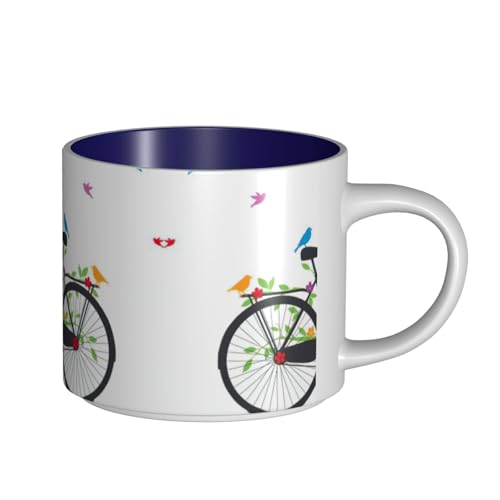 EWQrtyy Keramikbecher mit großem Fassungsvermögen, Motiv: Vögel und Blumen auf Fahrrädern, praktische Tassen für Cafés und Büros, bequemer Griff, stabiler Boden EWQrtyy Keramikbecher mit großem Fassungsvermögen, Motiv: Vögel und Blumen auf Fahrrädern, praktische Tassen für Cafés und Büros, bequemer Griff, stabiler Boden von EWQrtyy