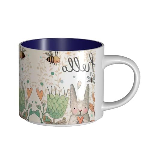 EWQrtyy Keramikbecher mit niedlichem Kaninchen, Schmetterling und Blumen, große Kapazität, praktische Tassen für Cafés und Büros, bequemer Griff, stabiler Boden EWQrtyy Keramikbecher mit niedlichem Kaninchen, Schmetterling und Blumen, große Kapazität, praktische Tassen für Cafés und Büros, bequemer Griff, stabiler Boden von EWQrtyy