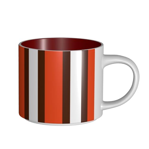 EWQrtyy Keramikbecher mit orangefarbenem und weißem Streifendruck, große Kapazität, praktische Tassen für Cafés und Büros, bequemer Griff, stabiler Boden von EWQrtyy