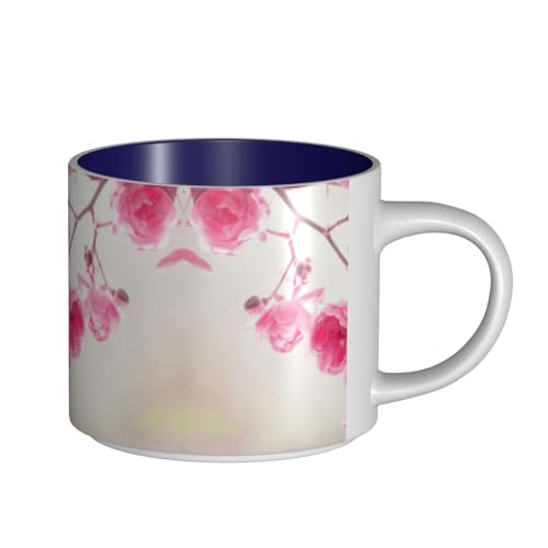 EWQrtyy Keramikbecher mit rosa Blumen, große Kapazität, praktische Tassen für Cafés und Büros, bequemer Griff, stabiler Boden von EWQrtyy