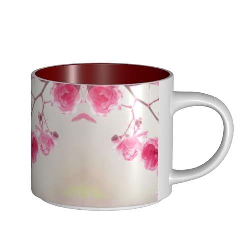 EWQrtyy Keramikbecher mit rosa Blumen, große Kapazität, praktische Tassen für Cafés und Büros, bequemer Griff, stabiler Boden EWQrtyy Keramikbecher mit rosa Blumen, große Kapazität, praktische Tassen für Cafés und Büros, bequemer Griff, stabiler Boden von EWQrtyy