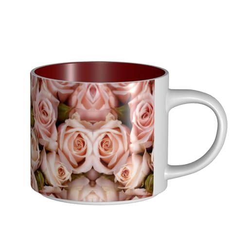 EWQrtyy Keramikbecher mit rosa Rosen, große Kapazität, praktische Tassen für Cafés und Büros, bequemer Griff, stabiler Boden EWQrtyy Keramikbecher mit rosa Rosen, große Kapazität, praktische Tassen für Cafés und Büros, bequemer Griff, stabiler Boden von EWQrtyy