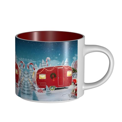 EWQrtyy Keramikbecher mit weihnachtlichem rotem Camper-Druck, große Kapazität, praktische Tassen für Cafés und Büros, bequemer Griff, stabiler Boden von EWQrtyy