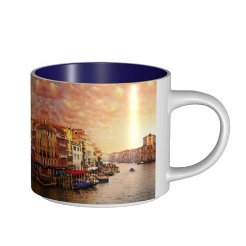 EWQrtyy Schöne Keramikbecher mit großem Fassungsvermögen von Venedig, praktische Tassen für Cafés und Büros, bequemer Griff, stabiler Boden von EWQrtyy