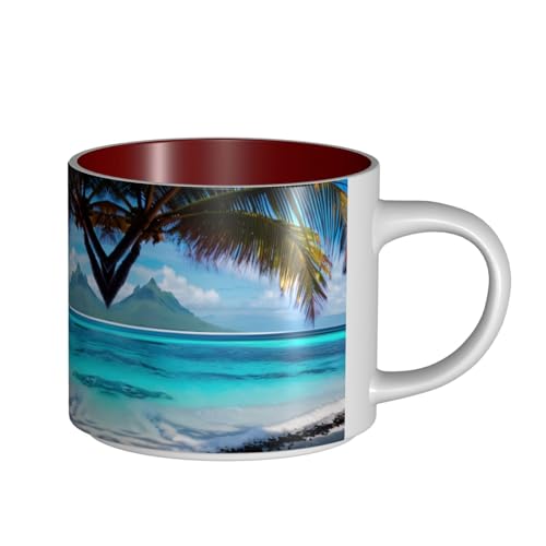EWQrtyy Tahiti Beach Printing Keramikbecher mit großem Fassungsvermögen, praktische Tassen für Cafés und Büros, bequemer Griff, stabiler Boden von EWQrtyy