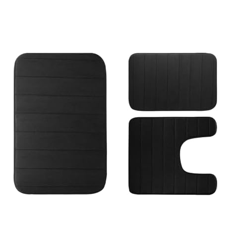 EWUHYFP 3-teiliges Set mit Badematten, rutschfest, Memory Foam, weiche Badezimmerteppiche, wasserabsorbierend, trocknet schnell, maschinenwaschbar, for den Boden zu Hause(Black) von EWUHYFP