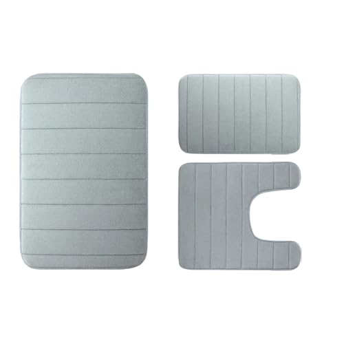 EWUHYFP 3-teiliges Set mit Badematten, rutschfest, Memory Foam, weiche Badezimmerteppiche, wasserabsorbierend, trocknet schnell, maschinenwaschbar, for den Boden zu Hause(Gray) von EWUHYFP