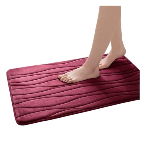 EWUHYFP Badematte aus Memory-Schaum, for Badezimmer und Toilette, rutschfest, saugfähig, for Küche, Schlafzimmer, Heimdekoration, Badezimmerteppich(Wine red,43CMx61CM) von EWUHYFP
