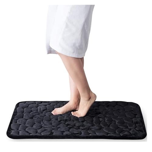 EWUHYFP Badematte aus Memory-Schaum mit Kopfsteinpflaster-Prägung, for Badezimmer, Badewanne, Waschbecken, Badewannenseite, Bodenteppich, Duschraum-Fußmatte for(Black,50x80CM) von EWUHYFP