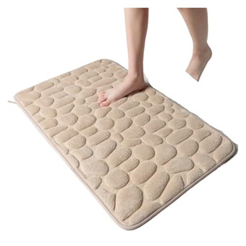 EWUHYFP Badematte aus Memory-Schaum mit Kopfsteinpflaster-Prägung, for Badezimmer, Badewanne, Waschbecken, Badewannenseite, Bodenteppich, Duschraum-Fußmatte for(Camel,40x60CM) von EWUHYFP