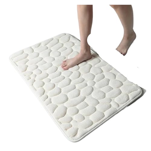 EWUHYFP Badematte mit Kopfsteinpflaster-Prägung, rutschfeste Teppiche for Waschbecken, Badewanne, Seitenboden, Duschraum-Fußmatte, Memory Foam-Pad(White) von EWUHYFP