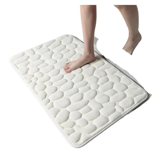 EWUHYFP Badematte mit Kopfsteinpflaster-Prägung, rutschfeste Teppiche for Waschbecken, Badewanne, Seitenboden, Duschraum-Fußmatte, Memory Foam-Pad(White) von EWUHYFP