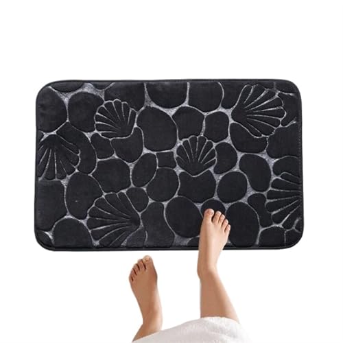 EWUHYFP Badematte mit Muschel- und Kieselsteinprägung, Rutschfester Badezimmerteppich aus Flanell, weich, saugfähig, waschbar, schnelltrocknend, Duschmatte(Black,40CMx60CM) von EWUHYFP