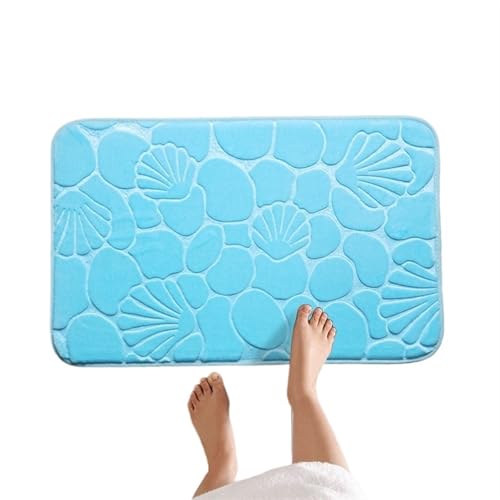 EWUHYFP Badematte mit Muschel- und Kieselsteinprägung, Rutschfester Badezimmerteppich aus Flanell, weich, saugfähig, waschbar, schnelltrocknend, Duschmatte(Sky Blue,40CMx60CM) von EWUHYFP
