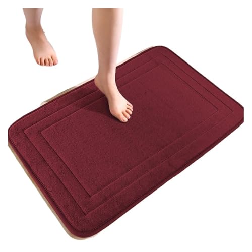 EWUHYFP Badezimmer-Fußmatte, Memory Foam-Pad, mit Kopfsteinpflaster geprägte Badezimmer-Badematte, rutschfeste Teppiche, schnelle Wasseraufnahme, Duschraummatte(Dark red,50CMx80CM) von EWUHYFP