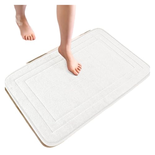 EWUHYFP Badezimmer-Fußmatte, Memory Foam-Pad, mit Kopfsteinpflaster geprägte Badezimmer-Badematte, rutschfeste Teppiche, schnelle Wasseraufnahme, Duschraummatte(White,50CMx80CM) von EWUHYFP