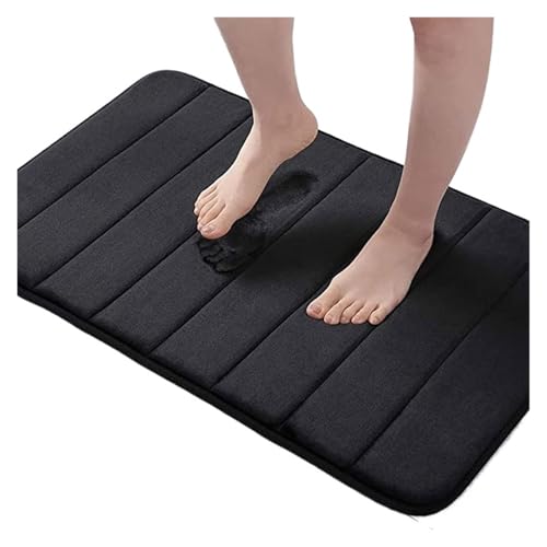 EWUHYFP Badezimmerteppich, weicher, saugfähiger Memory Foam-Bodenteppich, Dickes Korallensamt-Fußpolster, rutschfeste Toiletten-/Badematte, Dekor(Black Blue,40x60cm) von EWUHYFP