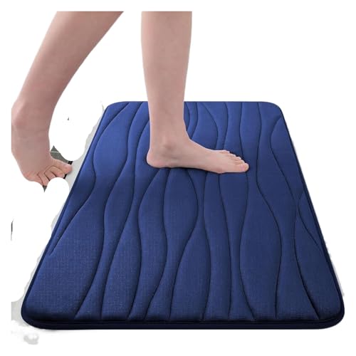 EWUHYFP Badezimmerteppich, weicher, saugfähiger Memory Foam-Bodenteppich, Dickes Korallensamt-Fußpolster, rutschfeste Toiletten-/Badematte, Dekor(Blue,50x80cm) von EWUHYFP