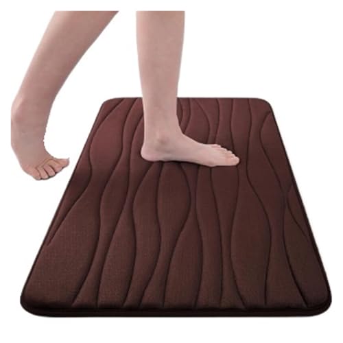 EWUHYFP Badezimmerteppich, weicher, saugfähiger Memory Foam-Bodenteppich, Dickes Korallensamt-Fußpolster, rutschfeste Toiletten-/Badematte, Dekor(Brown,50x80cm) von EWUHYFP