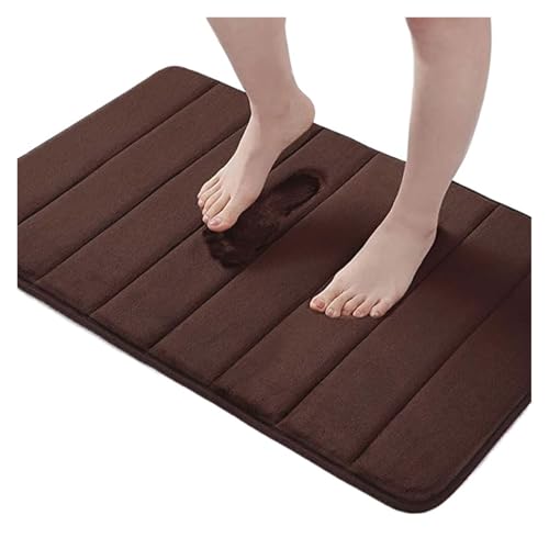 EWUHYFP Badezimmerteppich, weicher, saugfähiger Memory Foam-Bodenteppich, Dickes Korallensamt-Fußpolster, rutschfeste Toiletten-/Badematte, Dekor(Brown Stripe,50x80cm) von EWUHYFP