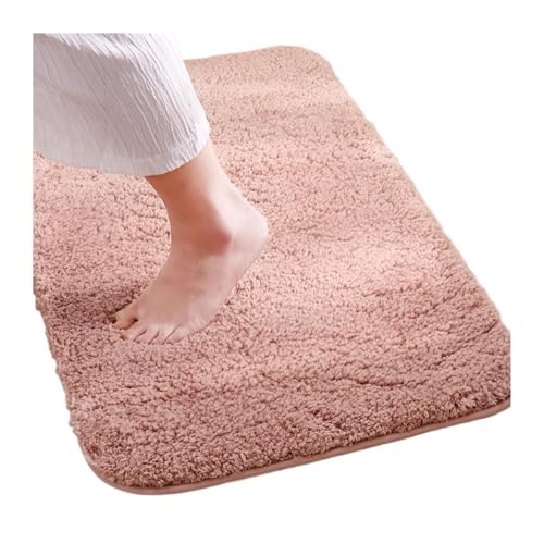 EWUHYFP Saugfähige Matte fürs Badezimmer, schnelltrocknend, rutschfeste Bodenmatte, Badevorleger, Teppich, Badezimmer-Bodenmatte, Badezimmer-Schlafzimmerteppich(Pink,50x80cm) von EWUHYFP