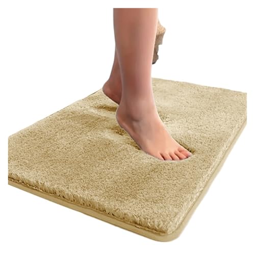EWUHYFP Wasserabsorbierende, rutschfeste Badezimmermatte, verdickter Badezimmerteppich, Langhaarteppich, maschinenwaschbare Toilettenmatte(Beige,500MMx800MM) von EWUHYFP