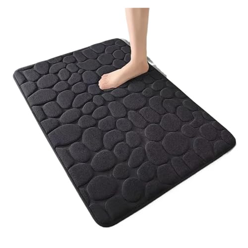EWUHYFP rutschfeste Badezimmermatte mit geprägtem Kopfsteinpflaster, Badematten, saugfähig, Fußmatte, Teppich, Türmatten, maschinenwaschbar, schnelltrocknend(Black) von EWUHYFP