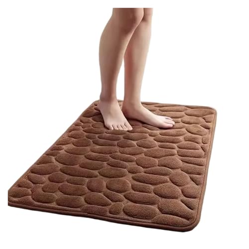 EWUHYFP rutschfeste Badezimmermatte mit geprägtem Kopfsteinpflaster, Badematten, saugfähig, Fußmatte, Teppich, Türmatten, maschinenwaschbar, schnelltrocknend(Coffee) von EWUHYFP
