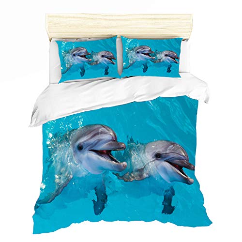 EWYTWD Bettbezug 3 Teilig 3D Zwei Delfine Drucken Bettwäsche Set 155x220cm und 2 mal 80x80cm Kissenbezug Bettbezüge Mikrofaser Super Weich Flauschige mit Reißverschluss EWYTWD Bettbezug 3 Teilig 3D Zwei Delfine Drucken Bettwäsche Set 155x220cm und 2 mal 80x80cm Kissenbezug Bettbezüge Mikrofaser Super Weich Flauschige mit Reißverschluss von EWYTWD